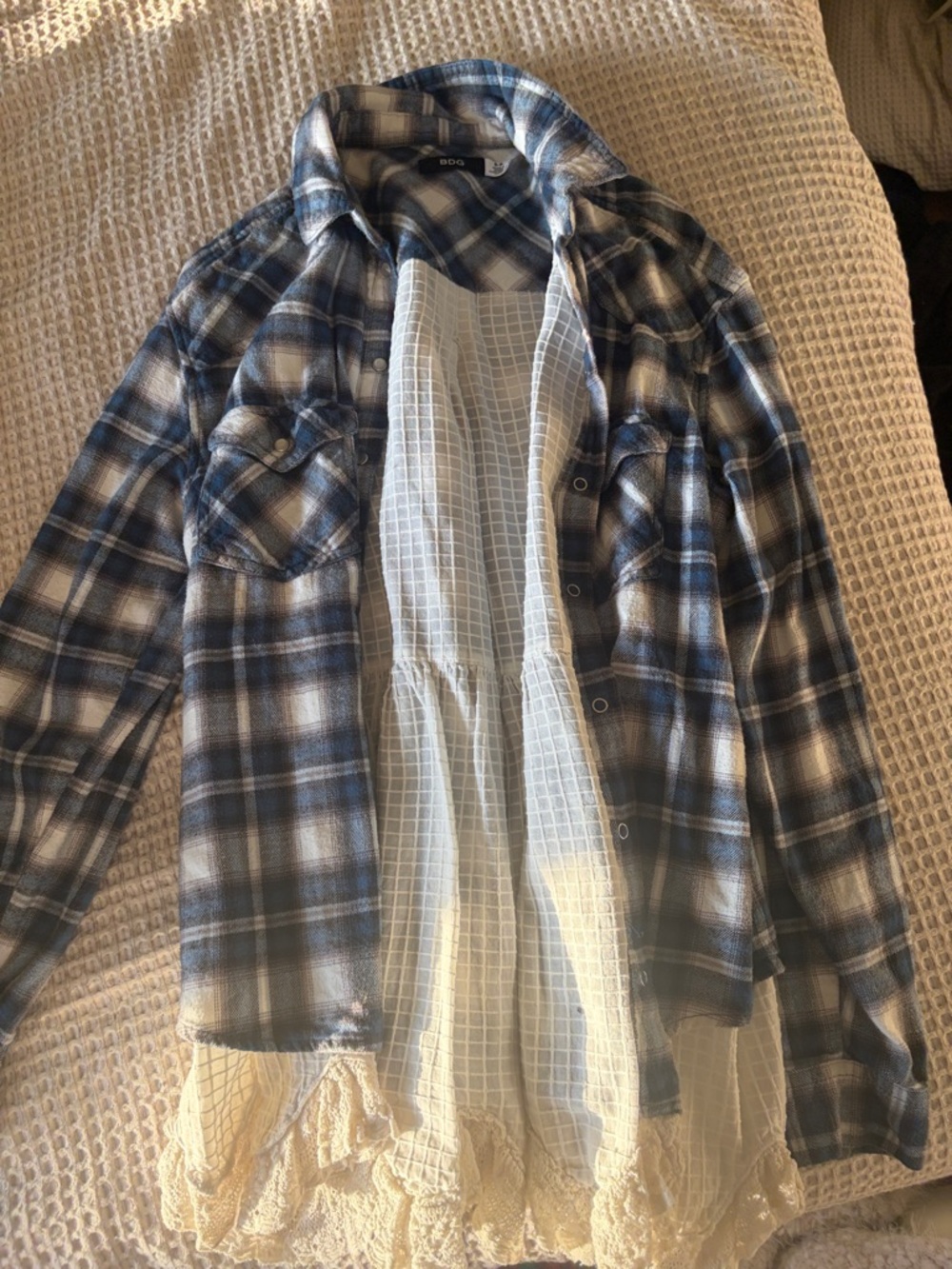 BDG Blue and White Ruffle Flannel